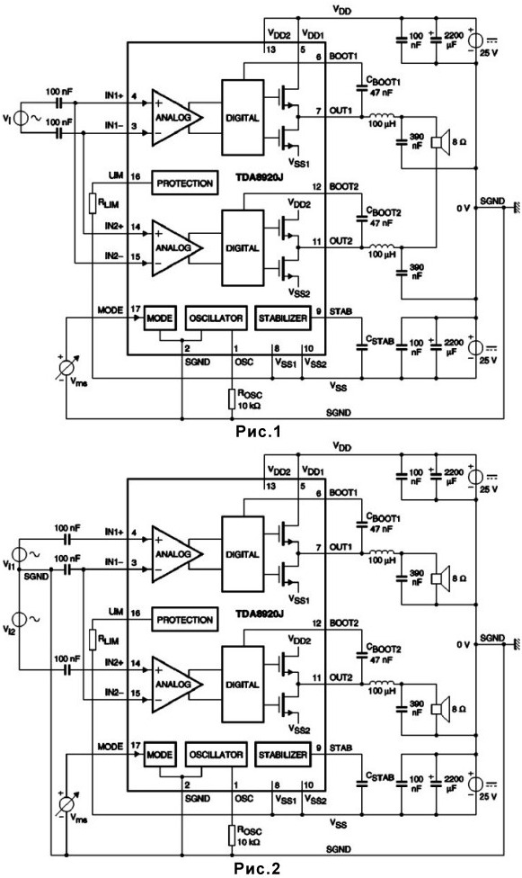 Функциональная схема усилителя мощности класса D на TDA8920