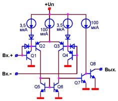 Принципиальная электрическая схема одного компаратора ИМС LM339