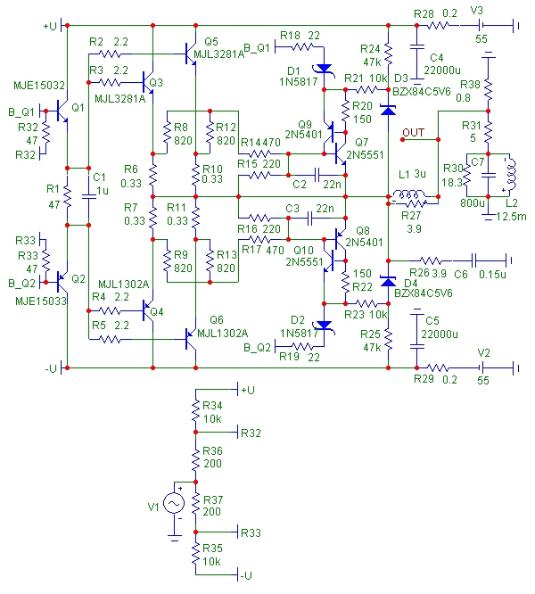Принципиальаня схема оконечного каскада с использованием разрывов проводников